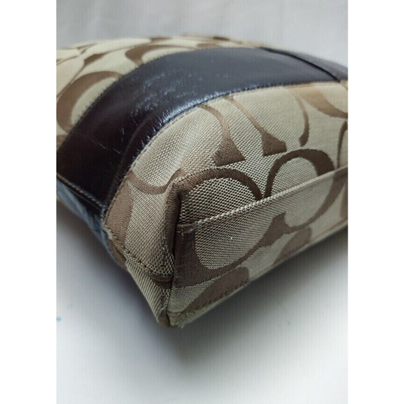 Coach Signature Brown Canvas Leather Trim Zipper Crossbody Shoulder Bag - Picture 12 of 14